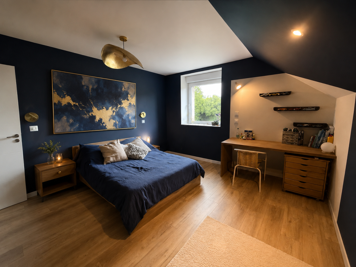 chambre adolescent bleu et doré